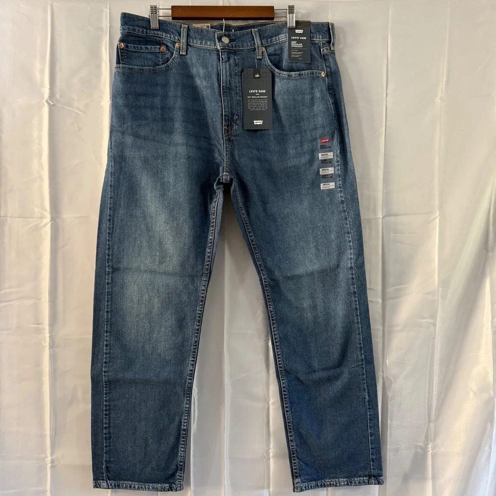 Levis 505 Regular Straight Jeans Mens 38x30 Blue Ease Stretch Denim‎ red tab